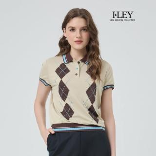 【ILEY 伊蕾】菱格紋小蓋袖POLO領上衣(杏；M-XL；1252361015)