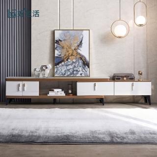 【hoi! 好好生活】預購40天★林氏木業現代撞色可伸縮巖板電視櫃 LS186-胡桃色+白色