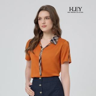 【ILEY 伊蕾】格紋點綴絲光棉上衣(桔；M-2L；1252181212)