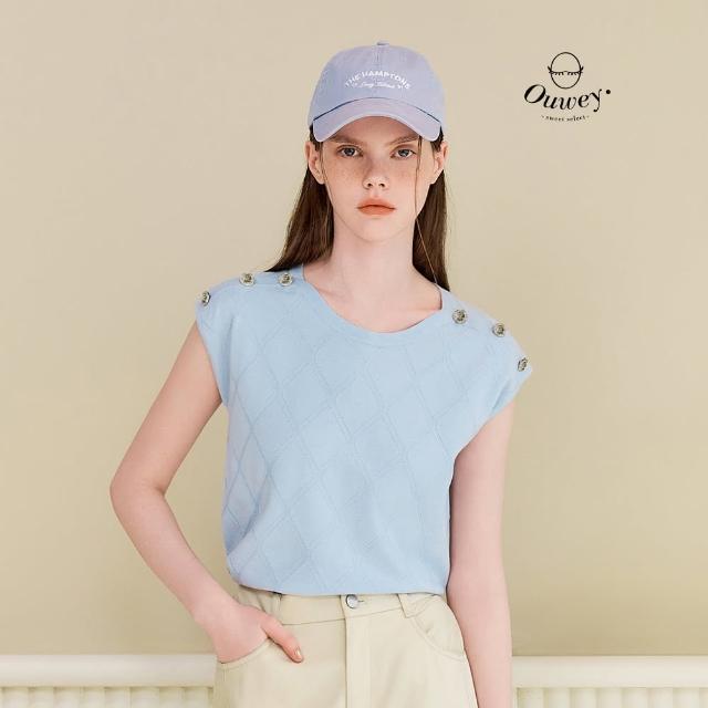 【OUWEY 歐薇】菱格紋連肩縲縈針織背心(淺藍；S-L；3252195707)