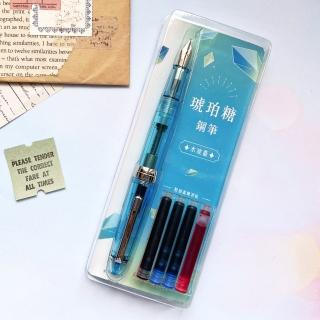 琥珀糖鋼筆–水波藍（含萬用F筆尖＋4管卡式墨水＋用鋼筆畫可愛生活插畫手帳）墨水管2.6mm口徑