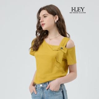 【ILEY 伊蕾】單邊露肩蝴蝶結短袖上衣(黃；M-XL；1252181233)