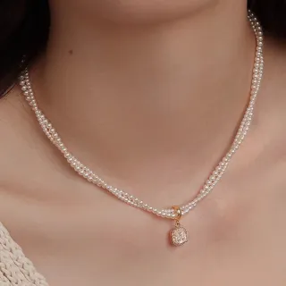 【Penny 珮妮】雙層方糖疊戴 珍珠項鍊 毛衣鍊(母親節 送女友 交換禮物 生日禮 情人節 尾牙 新年 結婚)