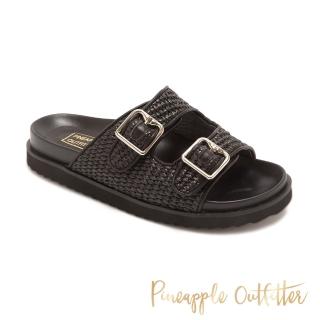 【Pineapple Outfitter】寬版皮帶釦飾厚底拖鞋 RONIT(黑色)