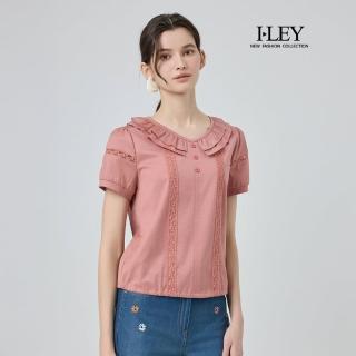 【ILEY 伊蕾】蕾絲裝飾帶造型絲光棉上衣(粉；M-2L；1252161215)