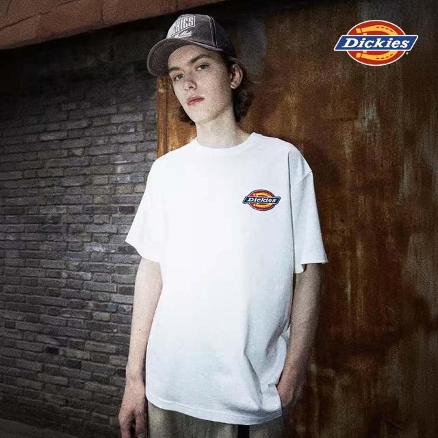 【Dickies】男女款米白色重磅純棉胸前經典三色刺繡Logo短袖T恤｜DK0A87QZC48