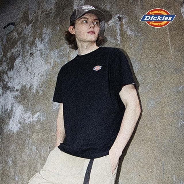 【Dickies】男女款黑色重磅純棉胸前經典三色刺繡Logo短袖T恤｜DK0A87QZBLK