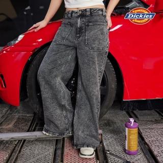 【Dickies】女款淺灰丹寧前側雙口袋彈性高腰闊腿休閒長褲｜DK0A87T3L26