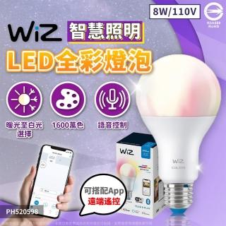 【Philips 飛利浦】1入組 LED WiZ 8W LED 全綵燈泡 110V APP手機控制 調光調色 智慧照明 球泡燈(PW04N)