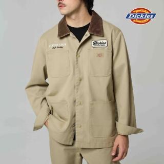 【Dickies】男款沙色燈心絨衣領胸前Logo徽章多口袋休閒工裝外套｜DK0A87TZCH1