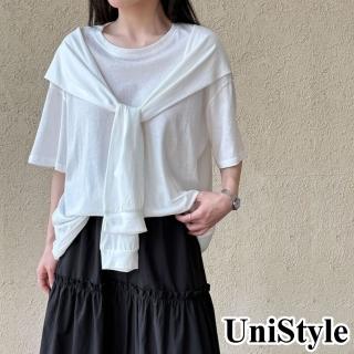 【UniStyle】假兩件短袖T恤 韓版披肩設計感上衣 女 UV2627(井天白)