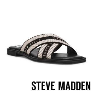 【steve madden】ARROWS 編織交叉帶平底拖鞋(黑色)