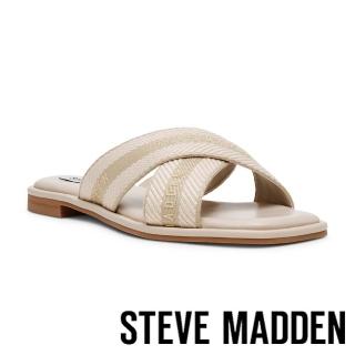 【steve madden】ARROWS 編織交叉帶平底拖鞋(米色)