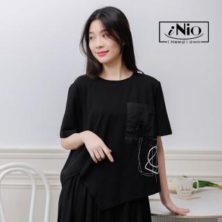 【iNio 衣著美學】短袖上衣 現貨 拼接風 棉質圓領 短袖棉T(CEW1036)