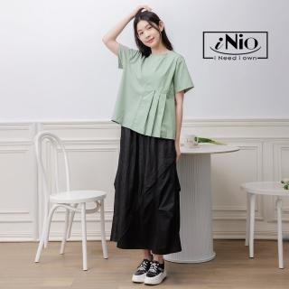 【iNio 衣著美學】牛仔裙 現貨 層次拼接 鬆緊腰 輕柔丹寧長裙(CEW2026)