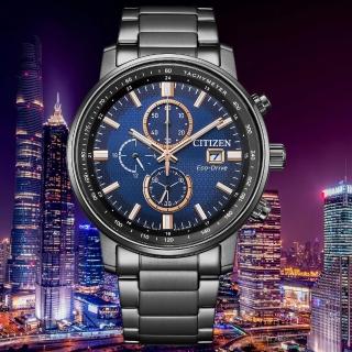 【CITIZEN 星辰】Chronograph 亞洲限定款光動能競速計時男錶-藍x黑/43mm(CA0845-83L)