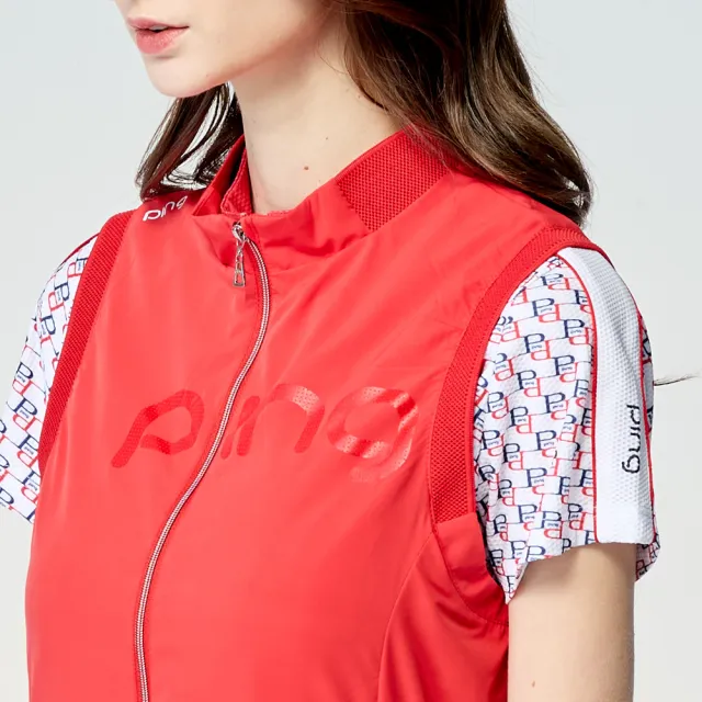 【PING】女款透氣網內裡抗UV高爾夫薄背心-紅(防潑水/防風透氣/GOLF/RB25115-18)
