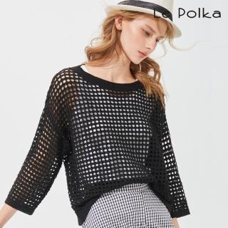 【Le Polka】鏤空透膚針織上衣-女