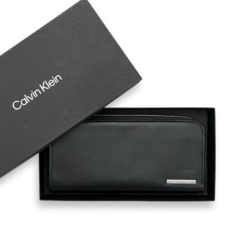 【Calvin Klein】專櫃禮盒 CK 男女通用 皮夾 素面 鐵牌LOGO L型拉鍊 長夾禮盒(4D1026G 送禮首選)