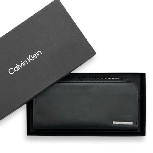 【Calvin Klein】專櫃禮盒 CK 男女通用 皮夾 素面 鐵牌LOGO L型拉鍊 長夾禮盒(4D1026G 送禮首選)