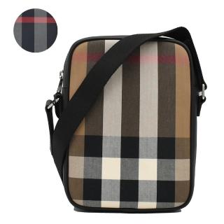 【BURBERRY 巴寶莉】PADDY 經典格紋棉布記者包直立斜背包