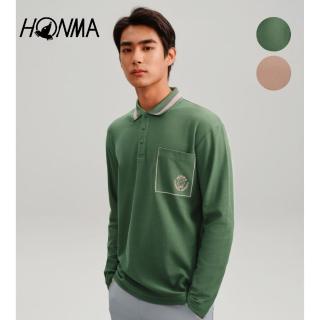 【HONMA 本間高爾夫】男款撞色防曬長袖POLO衫 日本高爾夫專業品牌(M~XXL 焦糖色、軍綠任選HMKC705H161)