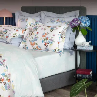 【WEDGWOOD】義大利300織長纖棉 印花鬆緊床包一件｜花漾美境 花漾粉(百貨款｜加大180x186cm)