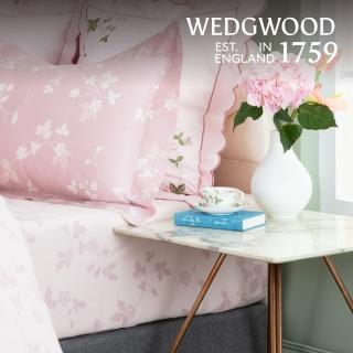 【WEDGWOOD】義大利300織長纖棉 印花鬆緊床包一件｜野草莓經典 蜜桃粉(百貨款｜加大180x186cm)