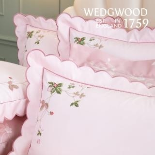 【WEDGWOOD】500織長纖棉 刺繡歐式枕套一件｜野草莓經典 天櫻粉(百貨款｜51x71cm)