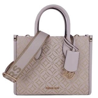 【Michael Kors】MIRELLA系列 織布皮革 托特包 / 手提包 / 斜揹包(白X金)
