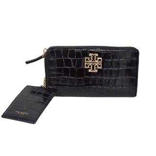 【TORY BURCH】專櫃新款 鱷魚紋簍空LOGO內卡層拉鍊長夾(贈原廠紙袋/母親節送禮)