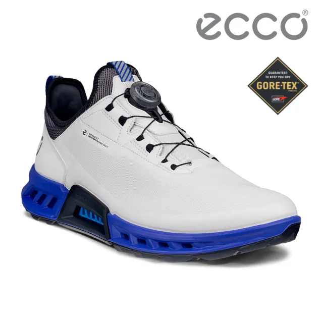 【ecco】M GOLF BIOM C4 健步旋鈕鞋帶經典防水高爾夫球鞋 男鞋(白色/藍色 13042461109)