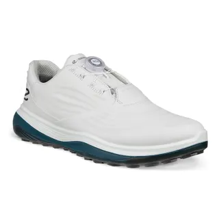 【ecco】M GOLF LT1 健步旋鈕鞋帶真皮防水高爾夫球鞋 男鞋(白色/深藍綠 13227461203)