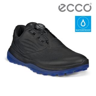 【ecco】M GOLF LT1 健步旋鈕鞋帶真皮防水高爾夫球鞋 男鞋(黑色 13227401001)