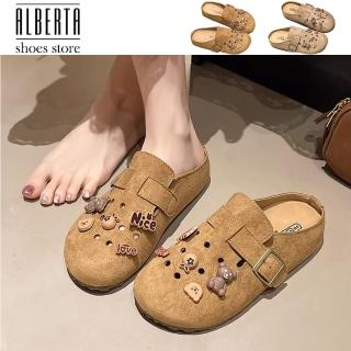 【Alberta】跟高4cm 復古厚底包頭半拖鞋 洞洞鞋 一腳蹬懶人鞋涼拖鞋 2色