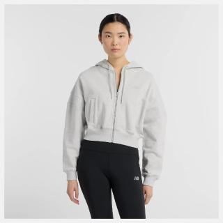 【NEW BALANCE】NB 外套 女 運動連帽外套 短版 美規 灰白 WJ51506AHH(S2118)
