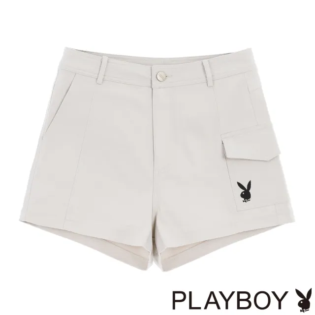 【PLAYBOY】工裝斜紋棉基礎短褲(淺灰色)