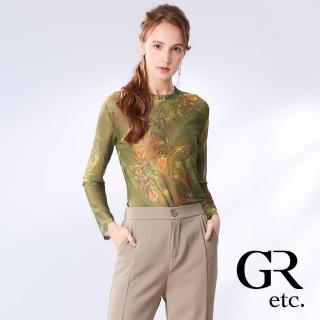 【GLORY21】網路獨賣款-etc.微透膚花卉印花長袖上衣(綠色)