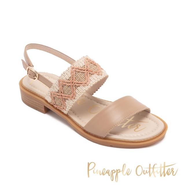 【Pineapple Outfitter】撞色編織感低跟涼鞋 IRYNA(杏色)