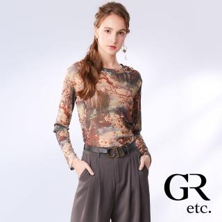 【GLORY21】網路獨賣款-etc.微透膚花卉印花長袖上衣(卡其色)