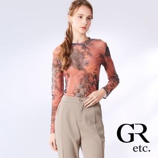 【GLORY21】網路獨賣款-etc.微透膚花卉印花長袖上衣(咖啡色)