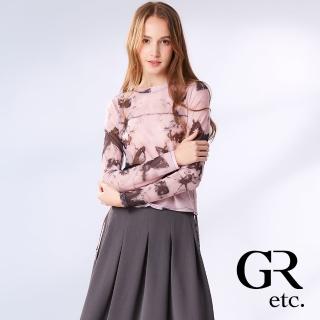 【GLORY21】網路獨賣款-etc.透膚蝴蝶圖騰側抽繩長袖上衣(粉紅色)