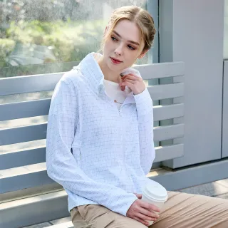 【ATUNAS 歐都納】女款蚊瘋不動涼感Q-MAX輕薄風衣外套(A1GA2510W冰藍印花/防蚊/驅蚊/防曬抗UV/戶外/休閒)