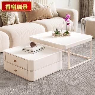 【Lexiang樂享】新款奶油風白巖板茶幾組合輕奢小戶型客廳家用簡約現代網紅方形桌(茶几/邊幾)