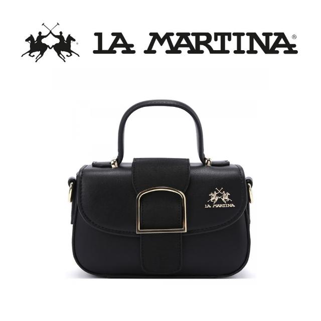【LA MARTINA】義大利原裝進口 頂級皮革手提包肩背包 1256T(黑色)