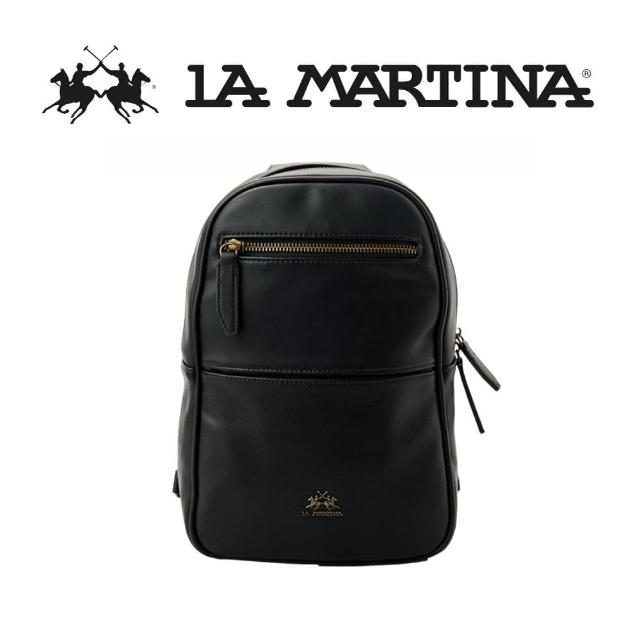 【LA MARTINA】義大利原裝進口 頂級皮革斜背包 1306T(黑色)