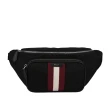 【BALLY】Code 經典紅白條紋尼龍腰包(黑色)