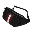 【BALLY】Code 經典紅白條紋尼龍腰包(黑色)