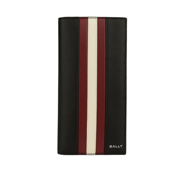 【BALLY】Mythos 紅白條紋再生牛皮對開二折長夾(黑色)