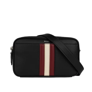 【BALLY】Mythos 紅白條紋再生牛皮拉鍊迷你斜背包(黑色)